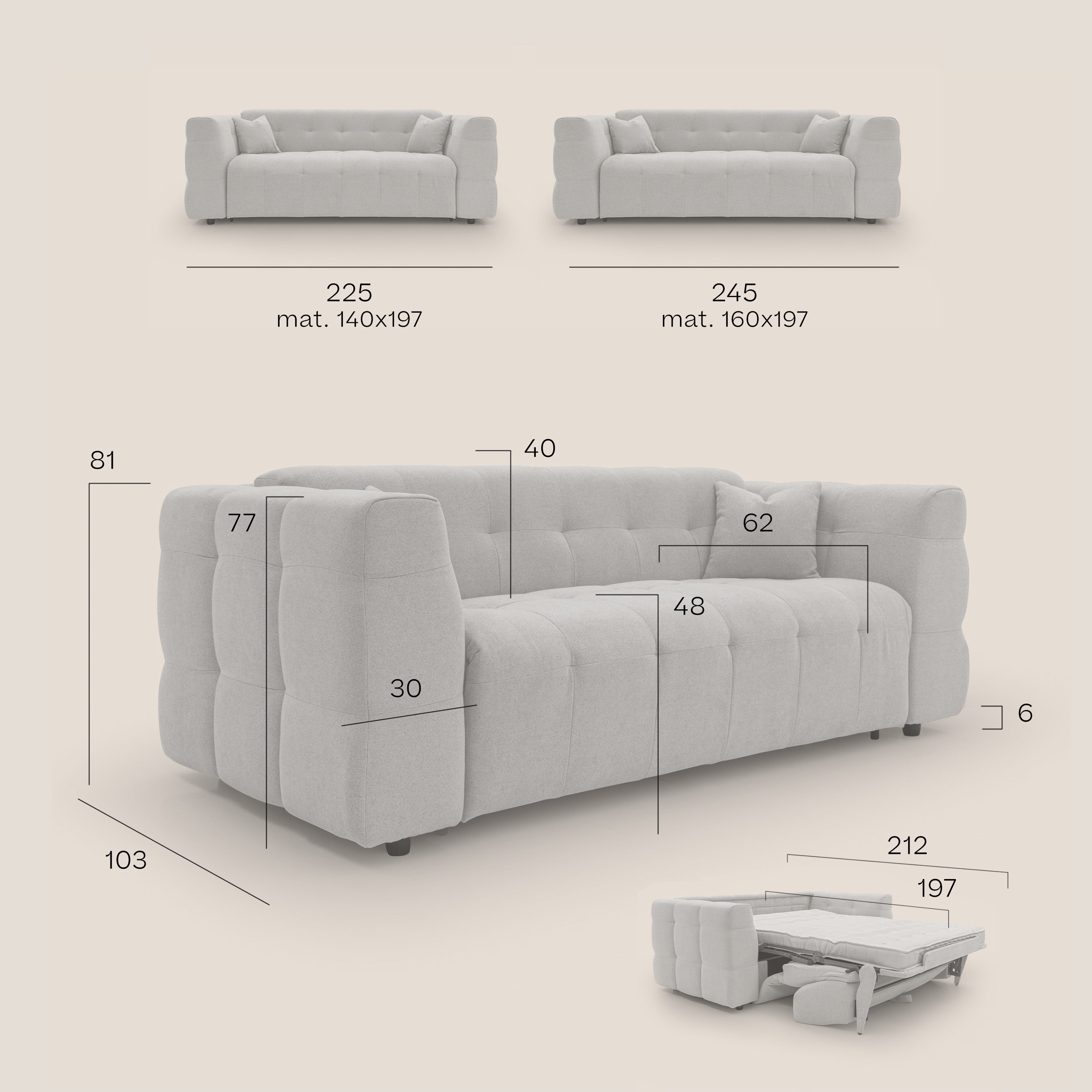 Tender Divano letto matrimoniale dal design innovativo in tessuto bouclet impermeabile T07 blu - divitt.sbs