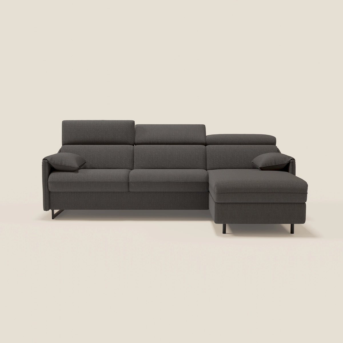 Violetta Divano Letto Angolare con Penisola contenitore, Poggiatesta e Materasso Alto H18 in tessuto impermeabile T13 - divitt.sbs