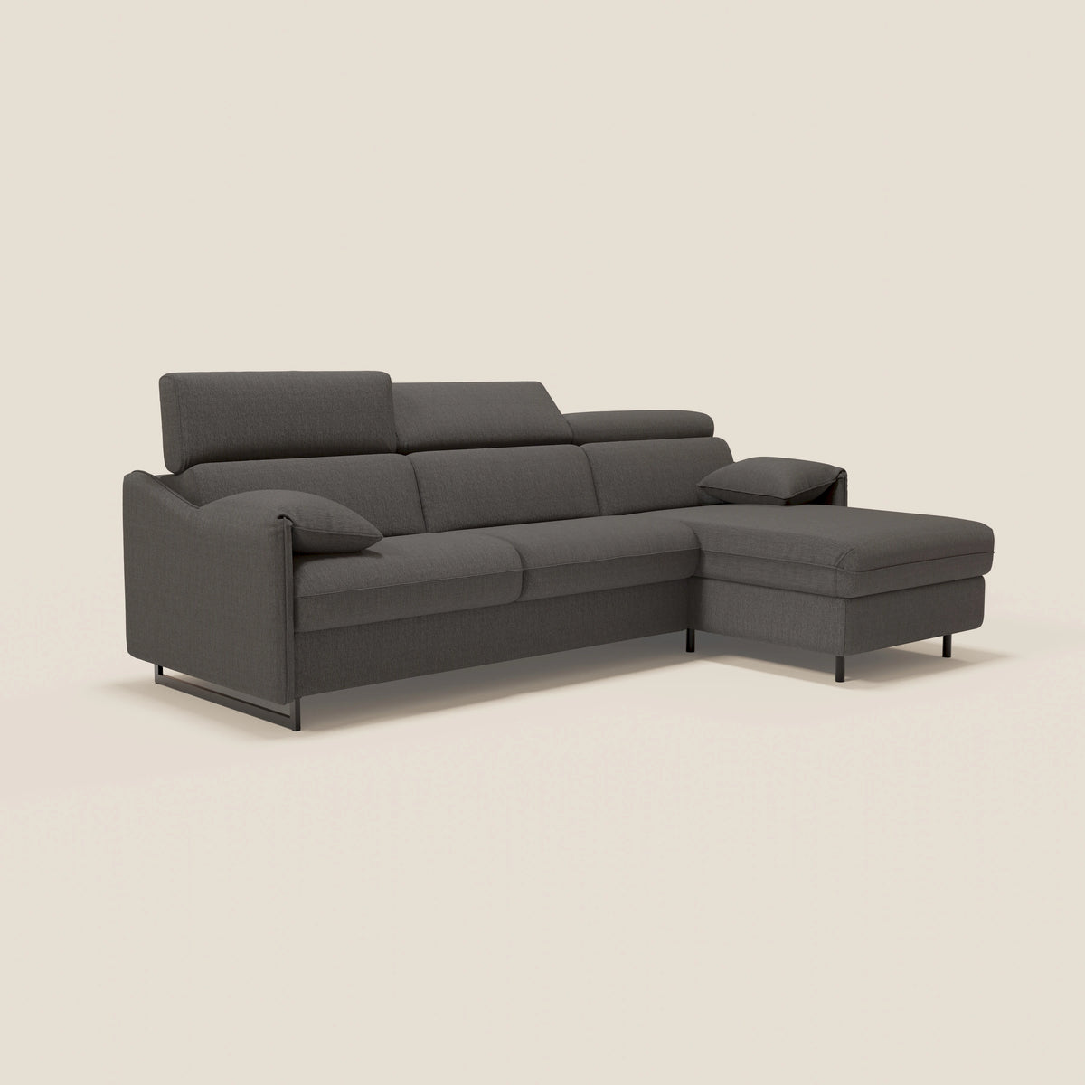 Violetta Divano Letto Angolare con Penisola contenitore, Poggiatesta e Materasso Alto H18 in tessuto impermeabile T13 - divitt.sbs