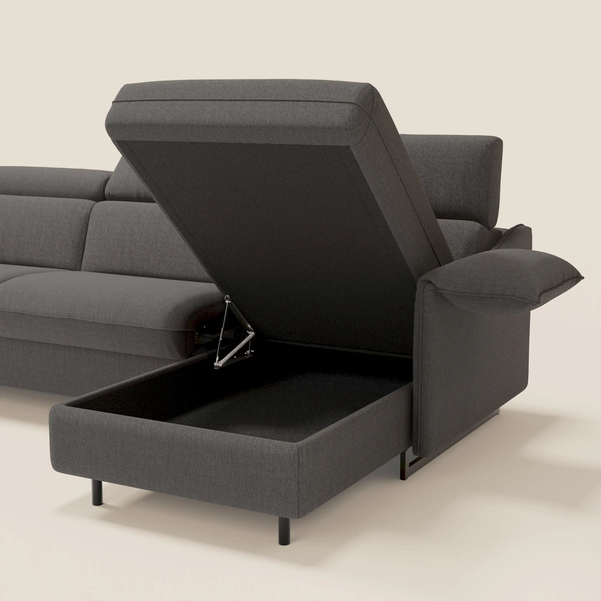 Violetta Divano Letto Angolare con Penisola contenitore, Poggiatesta e Materasso Alto H18 in tessuto impermeabile T13 - divitt.sbs