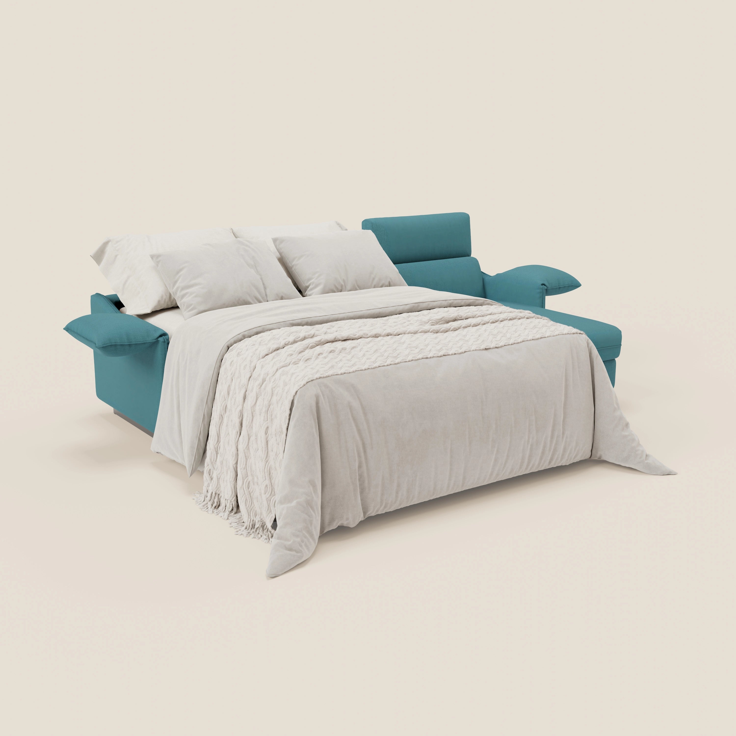 Violetta Divano Letto Angolare con Penisola contenitore, Poggiatesta e Materasso Alto H18 in tessuto impermeabile T13 - divitt.sbs