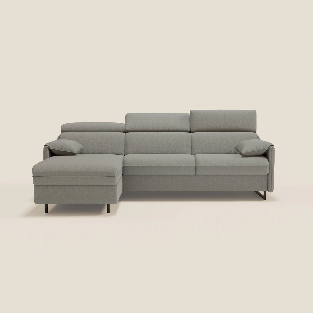 Violetta Divano Letto Angolare con Penisola contenitore, Poggiatesta e Materasso Alto H18 in tessuto impermeabile T13 - divitt.sbs