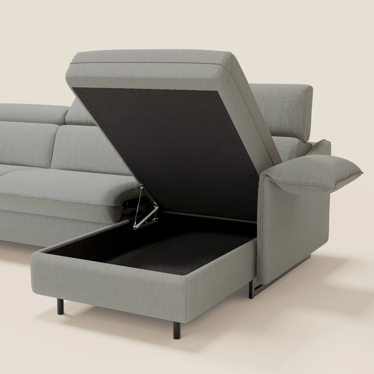 Violetta Divano Letto Angolare con Penisola contenitore, Poggiatesta e Materasso Alto H18 in tessuto impermeabile T13 - divitt.sbs