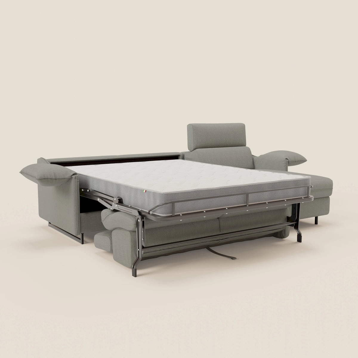 Violetta Divano Letto Angolare con Penisola contenitore, Poggiatesta e Materasso Alto H18 in tessuto impermeabile T13 - divitt.sbs