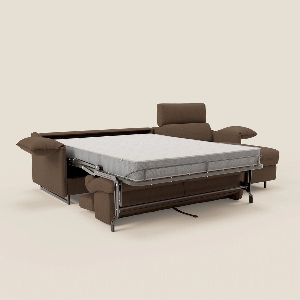 Violetta Divano Letto Angolare con Penisola contenitore, Poggiatesta e Materasso Alto H18 in tessuto impermeabile T13 - divitt.sbs