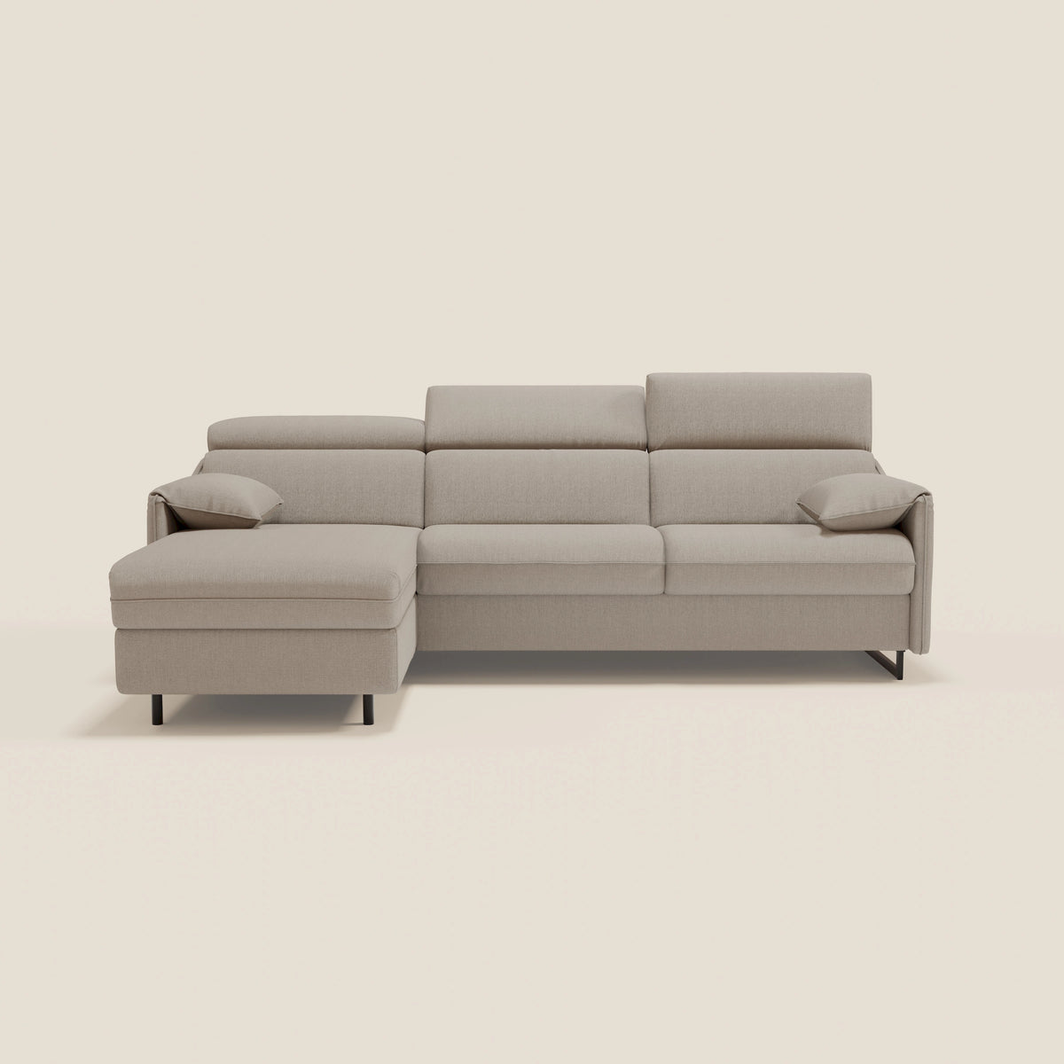 Violetta Divano Letto Angolare con Penisola contenitore, Poggiatesta e Materasso Alto H18 in tessuto impermeabile T13 - divitt.sbs