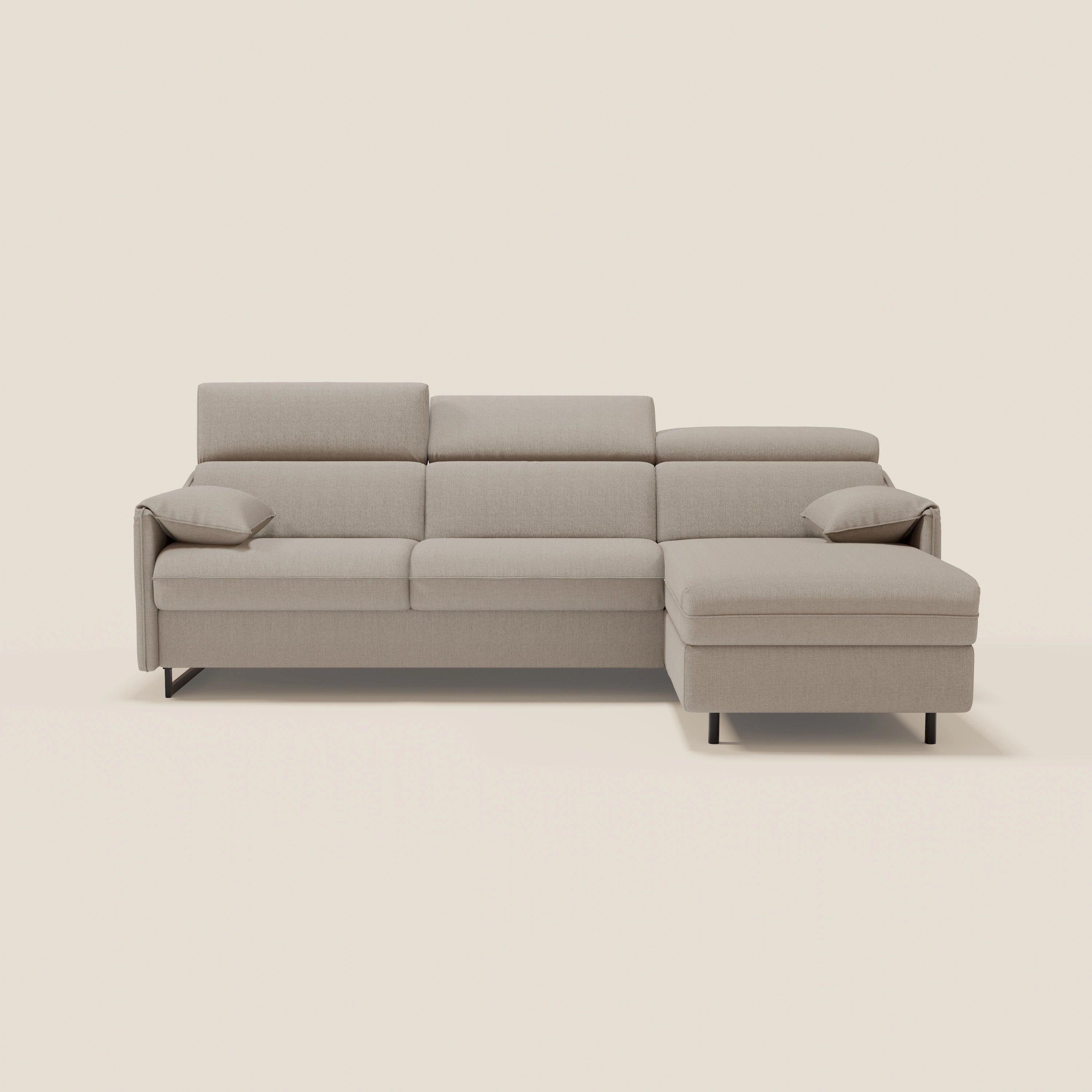 Violetta Divano Letto Angolare con Penisola contenitore, Poggiatesta e Materasso Alto H18 in tessuto impermeabile T13 - divitt.sbs