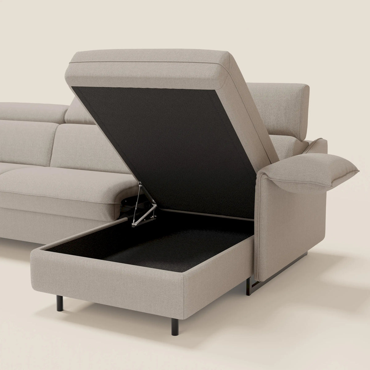 Violetta Divano Letto Angolare con Penisola contenitore, Poggiatesta e Materasso Alto H18 in tessuto impermeabile T13 - divitt.sbs