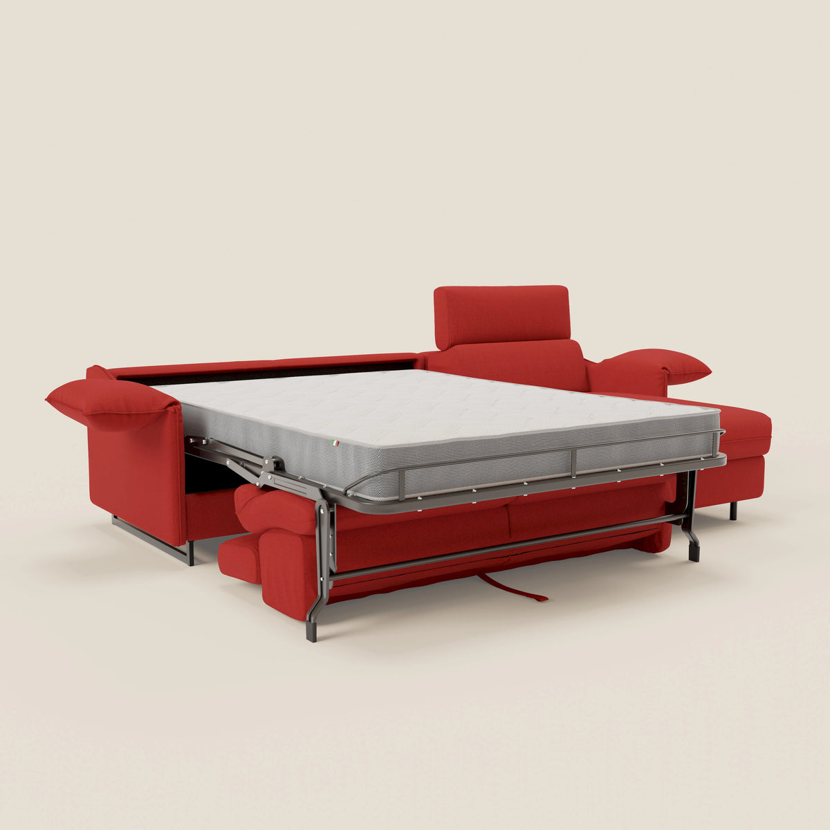 Violetta Divano Letto Angolare con Penisola contenitore, Poggiatesta e Materasso Alto H18 in tessuto impermeabile T13 - divitt.sbs