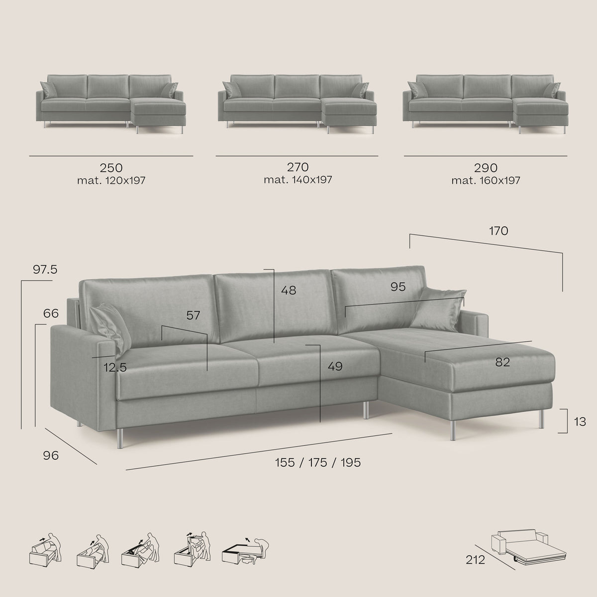 Andromeda divano letto angolare in velluto morbido impermeabile T01 beige - divitt.sbs