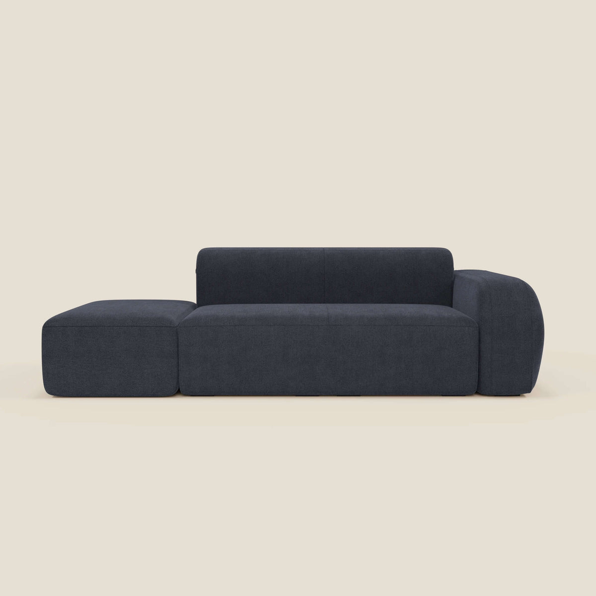BonBon Divano modulare componibile – Composizione con pouf terminale in tessuto smacchiabile T23 blu ardesia - divitt.sbs