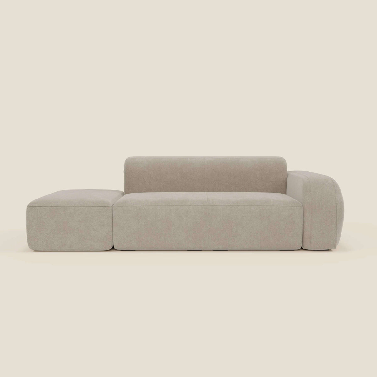 BonBon Divano modulare componibile – Composizione con pouf terminale in tessuto smacchiabile T23 panna - divitt.sbs