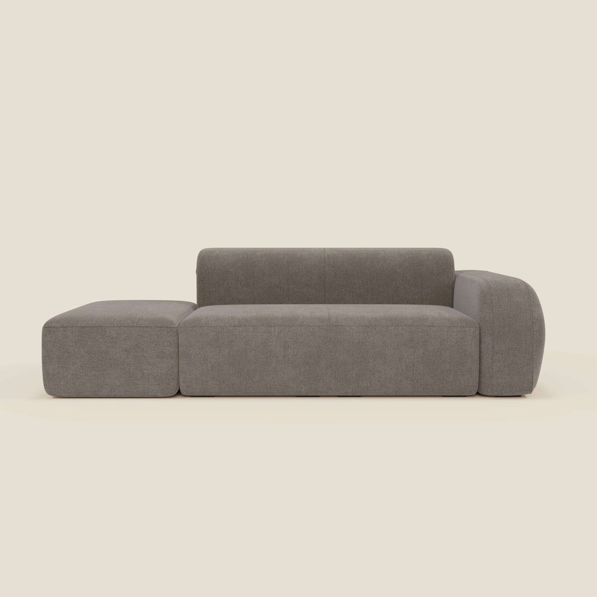 BonBon Divano modulare componibile – Composizione con pouf terminale in tessuto smacchiabile T23 talpa - divitt.sbs