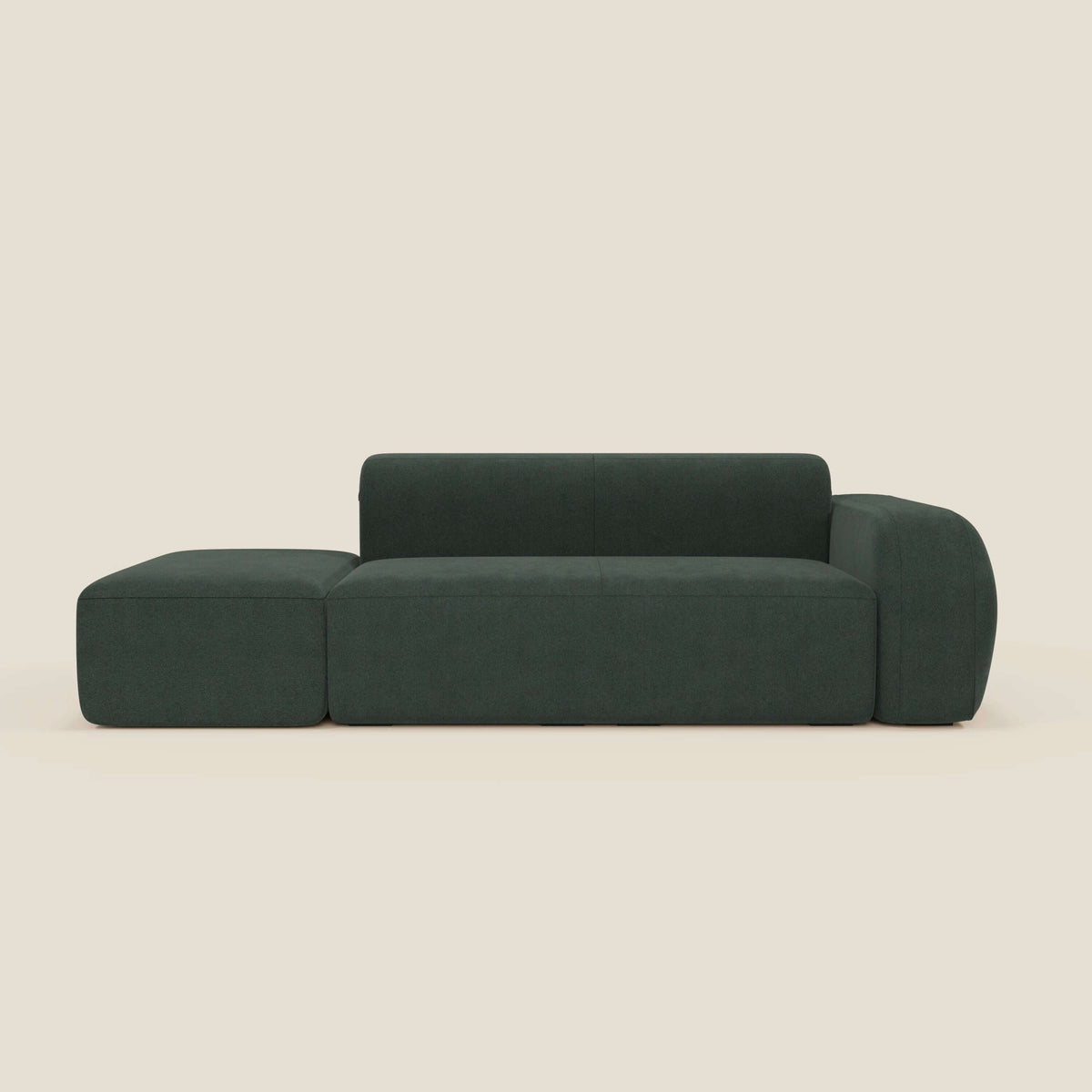 BonBon Divano modulare componibile – Composizione con pouf terminale in tessuto smacchiabile T23 verde - divitt.sbs