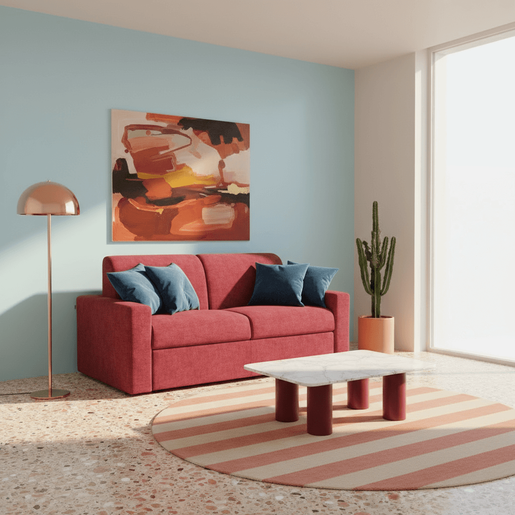 Diomede Divano letto matrimoniale in velluto easy clean sfoderabile - design moderno e comfort in T35 rosso - divitt.sbs