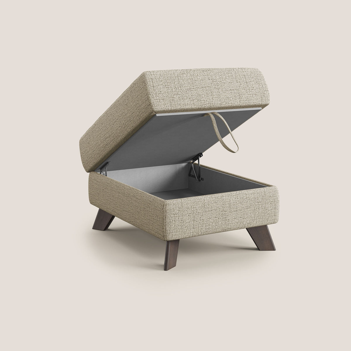 Moon Pouf contenitore e piedini alti in tessuto morbido impermeabile fiammato T03 beige - divitt.sbs