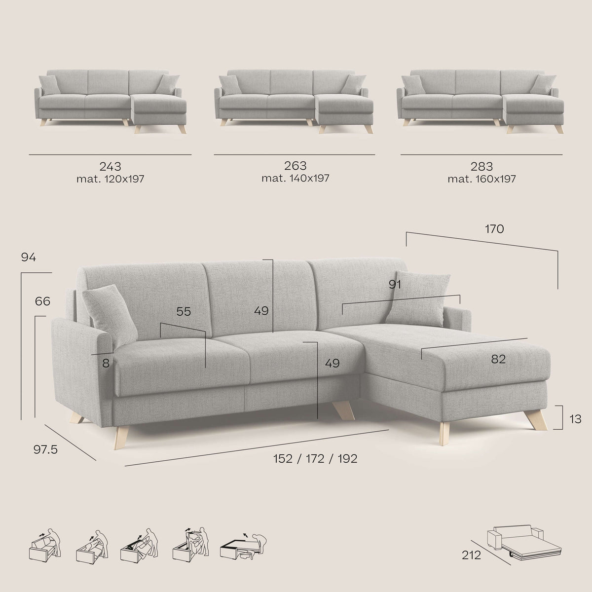 Edgar divano letto angolare in tessuto felis impermeabile T03 marrone - divitt.sbs