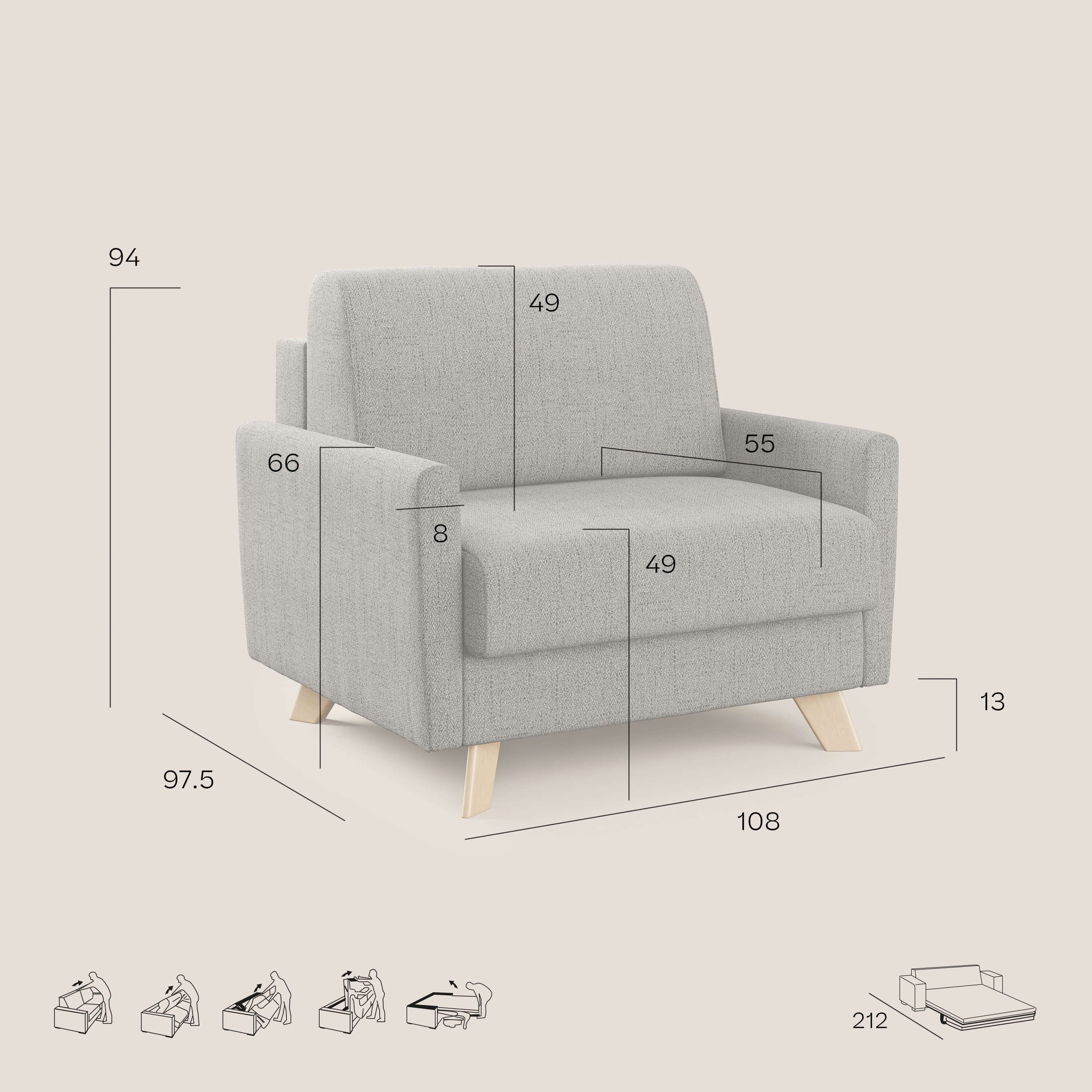 Edgar poltrona letto in tessuto felis impermeabile T03 rosso - divitt.sbs