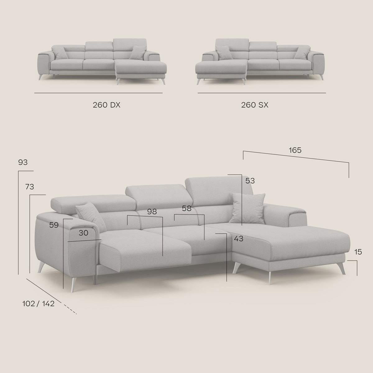 Fusion Divano angolare con sedute scorrevoli in tessuto morbido smacchiabile T05 grigio - divitt.sbs