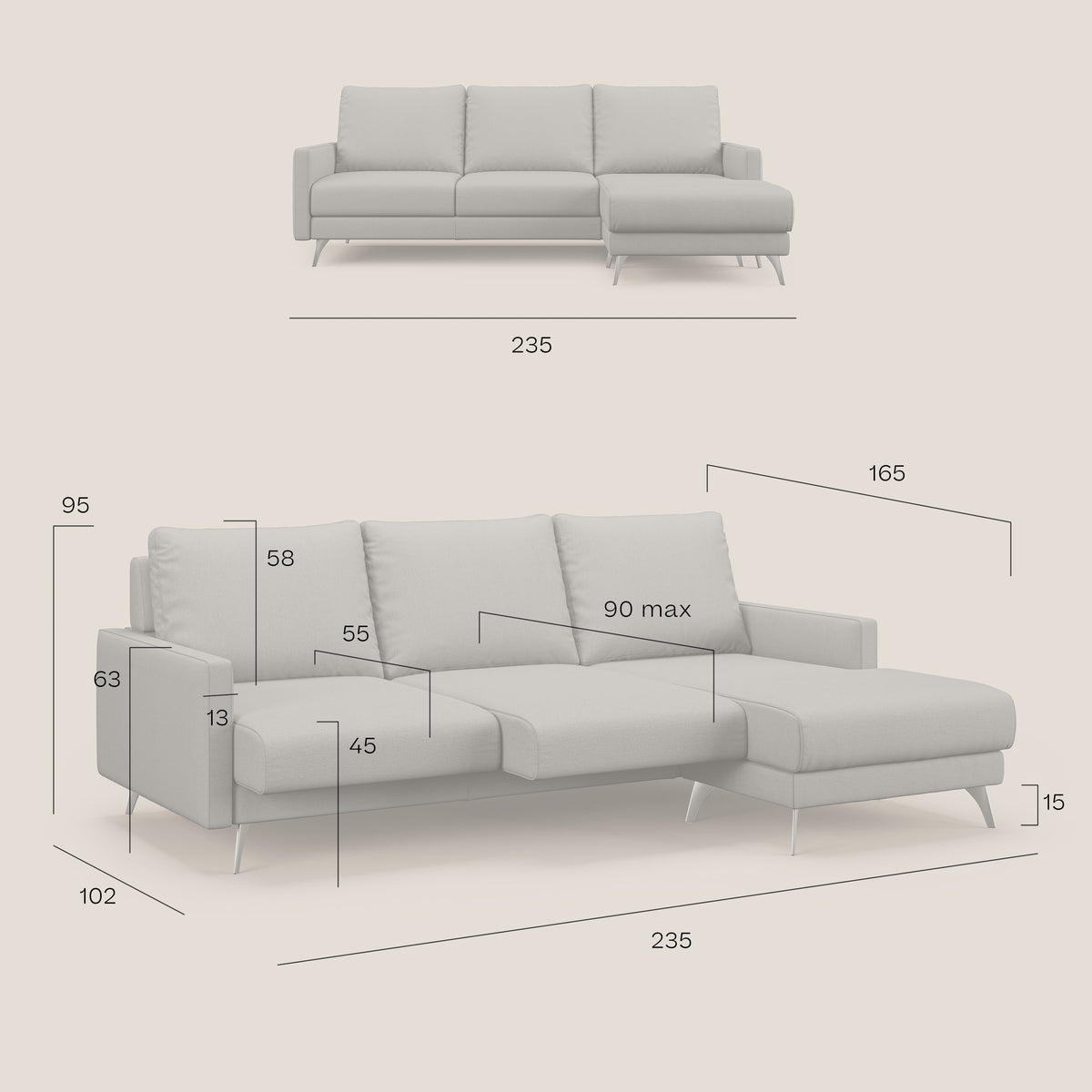 Klimt Divano angolare con sedute scorrevoli in tessuto morbido smacchiabile T05 antracite - divitt.sbs