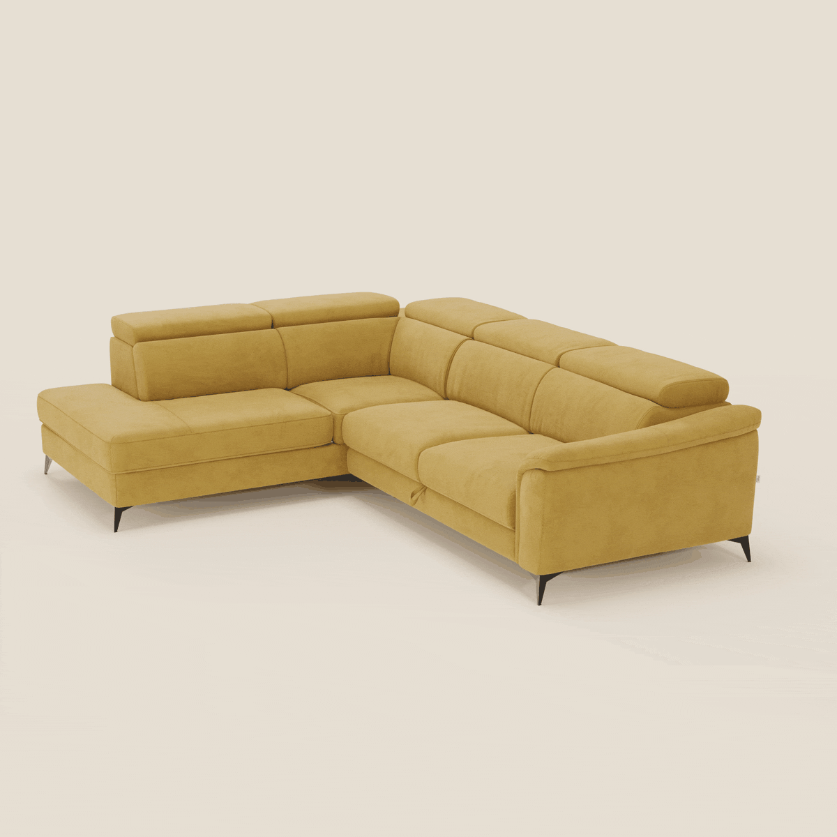 Arcos Divano angolare - piedini alti e poggiatesta reclinabili in microfibra impermeabile T11 giallo - divitt.sbs