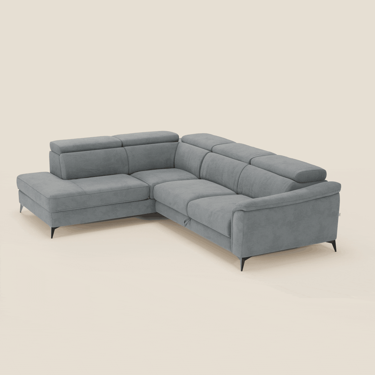 Arcos Divano angolare - piedini alti e poggiatesta reclinabili in microfibra impermeabile T11 grigio - divitt.sbs