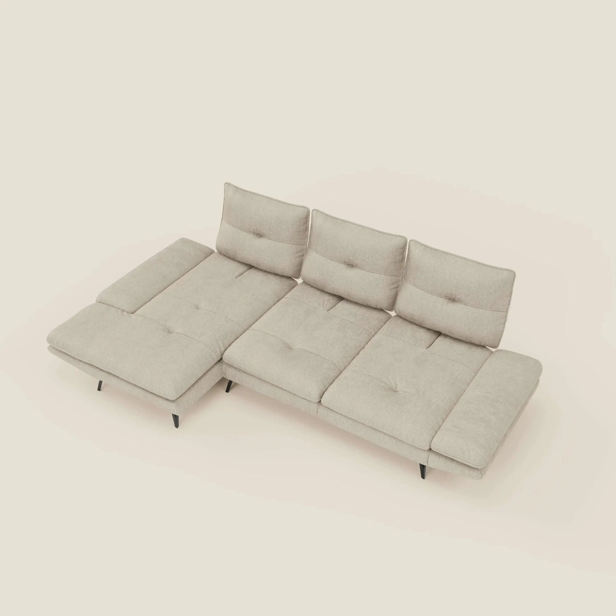 Ardex Divano con penisola - schienali traslanti e braccioli regolabili in elegante tessuto impermeabile T06 - divitt.sbs