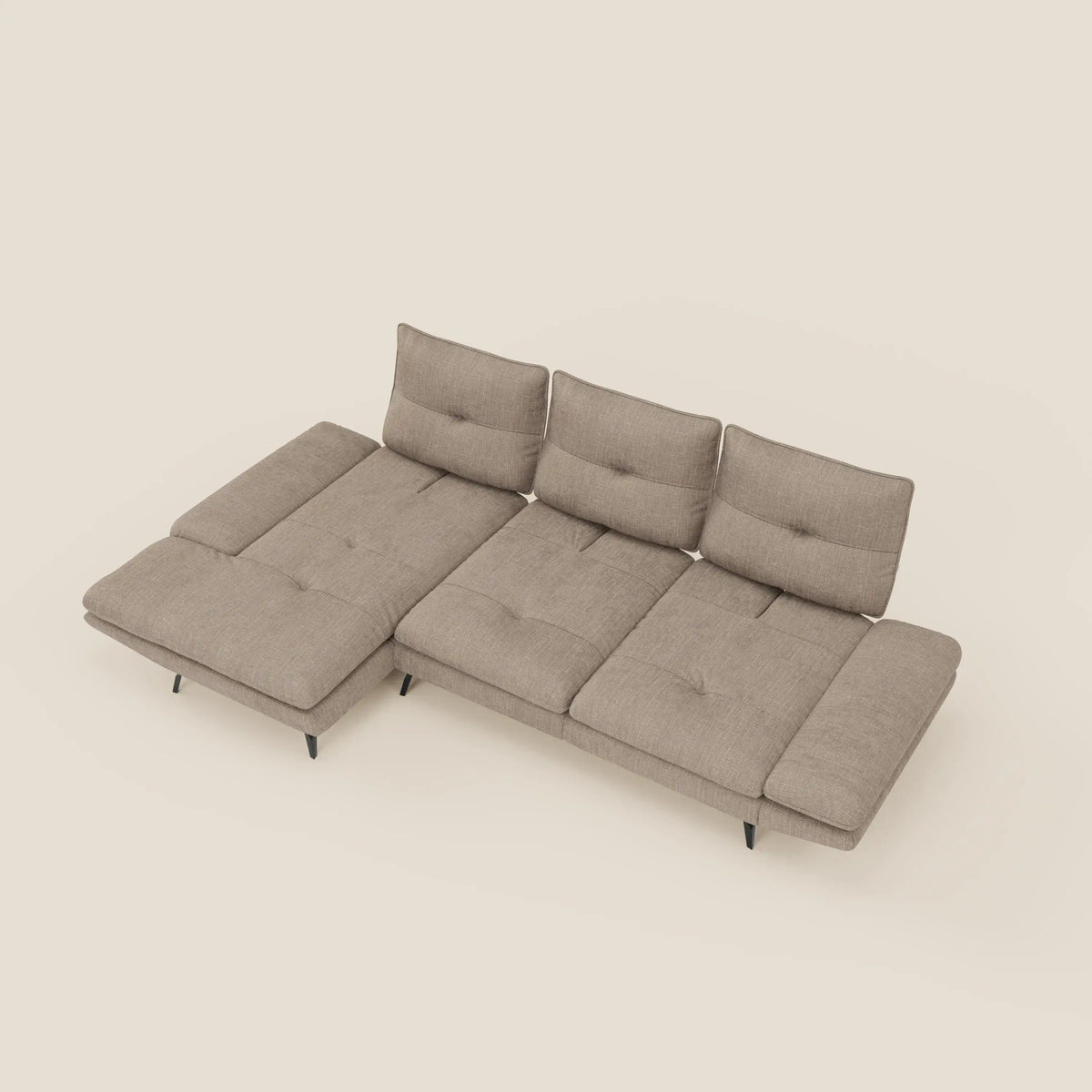 Ardex Divano con penisola - schienali traslanti e braccioli regolabili in elegante tessuto impermeabile T06 - divitt.sbs