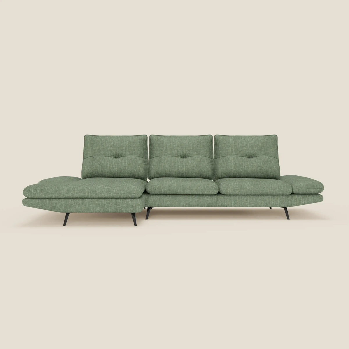 Ardex Divano con penisola - schienali traslanti e braccioli regolabili in elegante tessuto impermeabile T06 verde - divitt.sbs