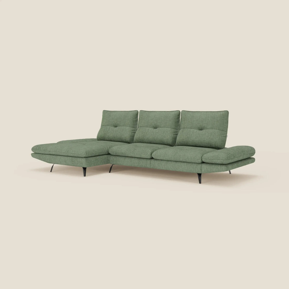 Ardex Divano con penisola - schienali traslanti e braccioli regolabili in elegante tessuto impermeabile T06 verde - divitt.sbs