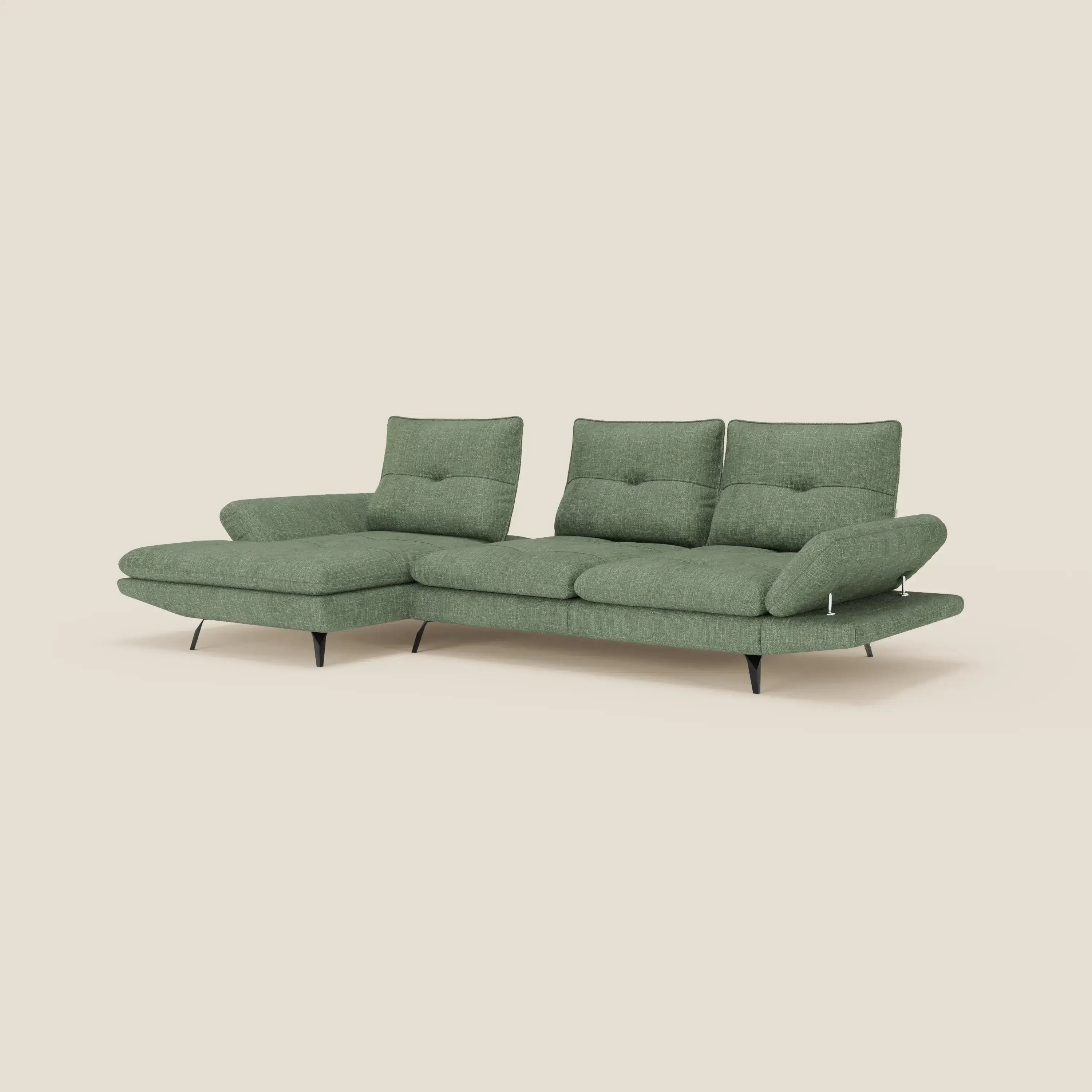 Ardex Divano con penisola - schienali traslanti e braccioli regolabili in elegante tessuto impermeabile T06 verde - divitt.sbs