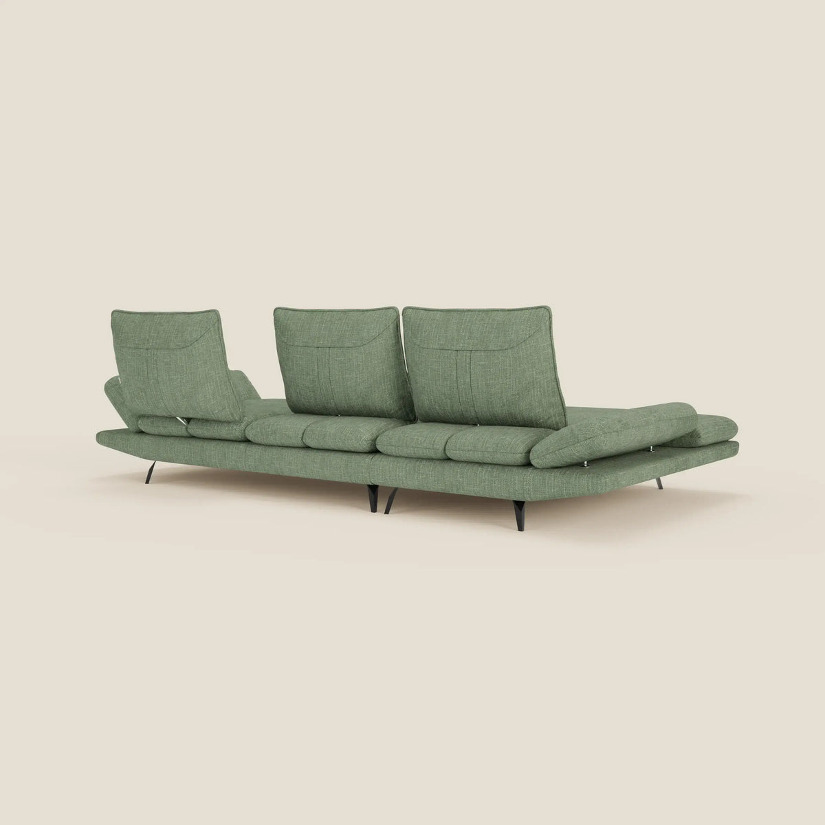 Ardex Divano con penisola - schienali traslanti e braccioli regolabili in elegante tessuto impermeabile T06 verde - divitt.sbs