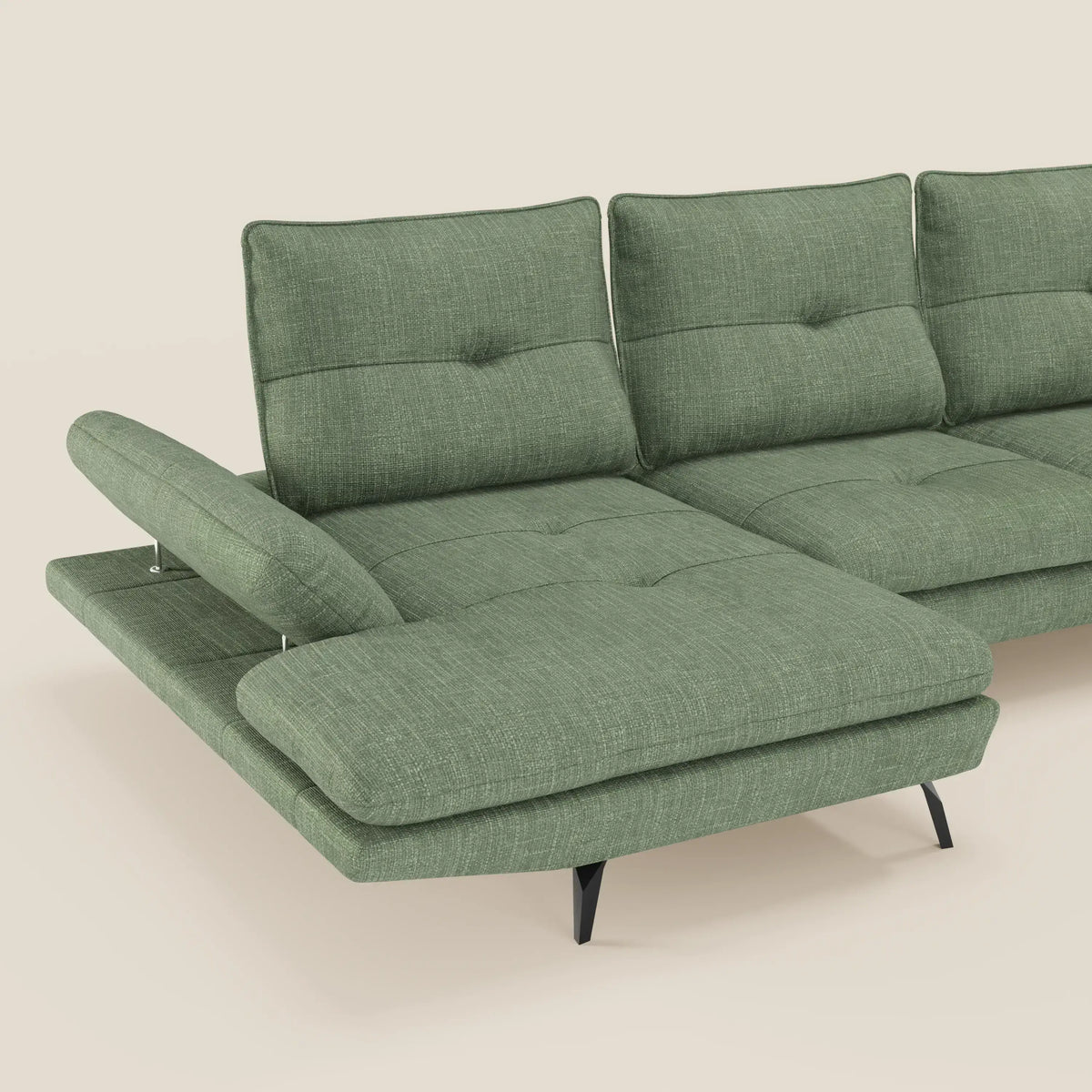 Ardex Divano con penisola - schienali traslanti e braccioli regolabili in elegante tessuto impermeabile T06 verde - divitt.sbs