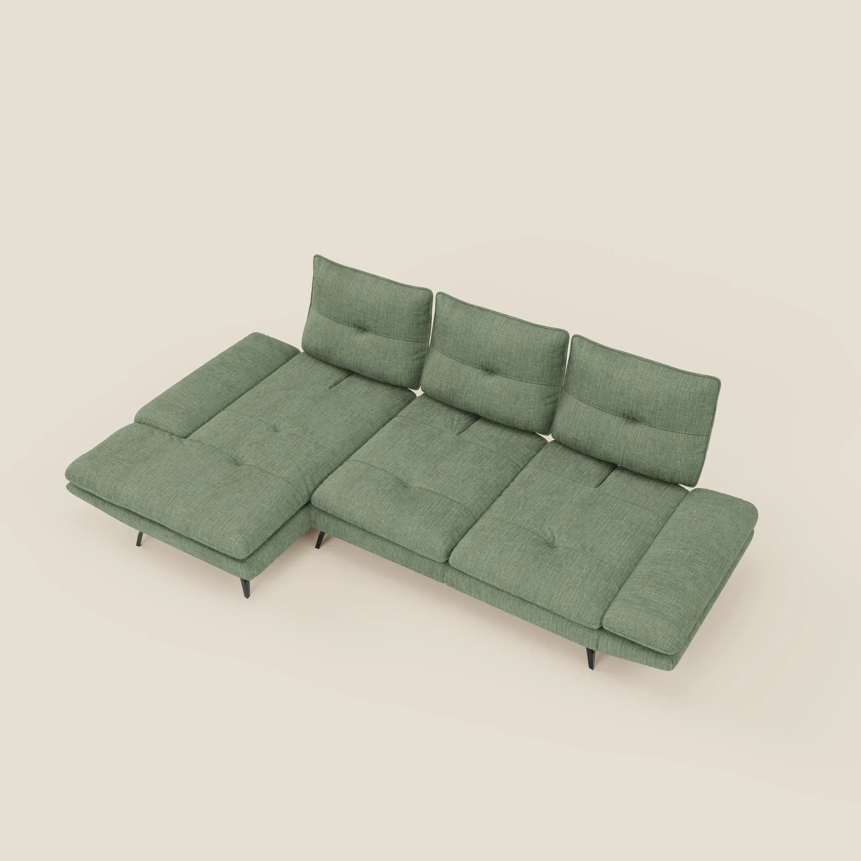 Ardex Divano con penisola - schienali traslanti e braccioli regolabili in elegante tessuto impermeabile T06 verde - divitt.sbs
