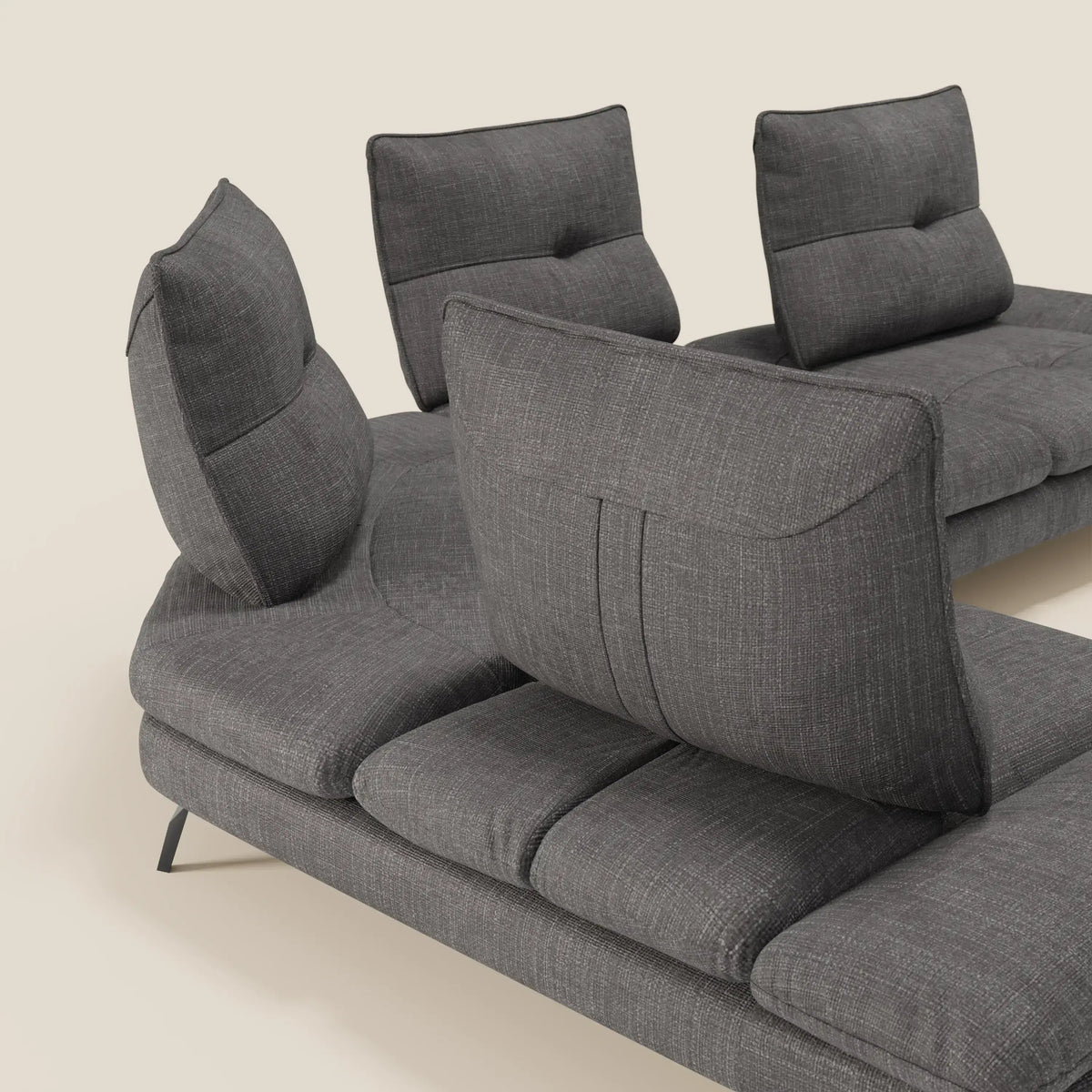 Ardex Divano Angolare - schienali traslanti e bracciolo regolabile in elegante tessuto impermeabile T06 - divitt.sbs