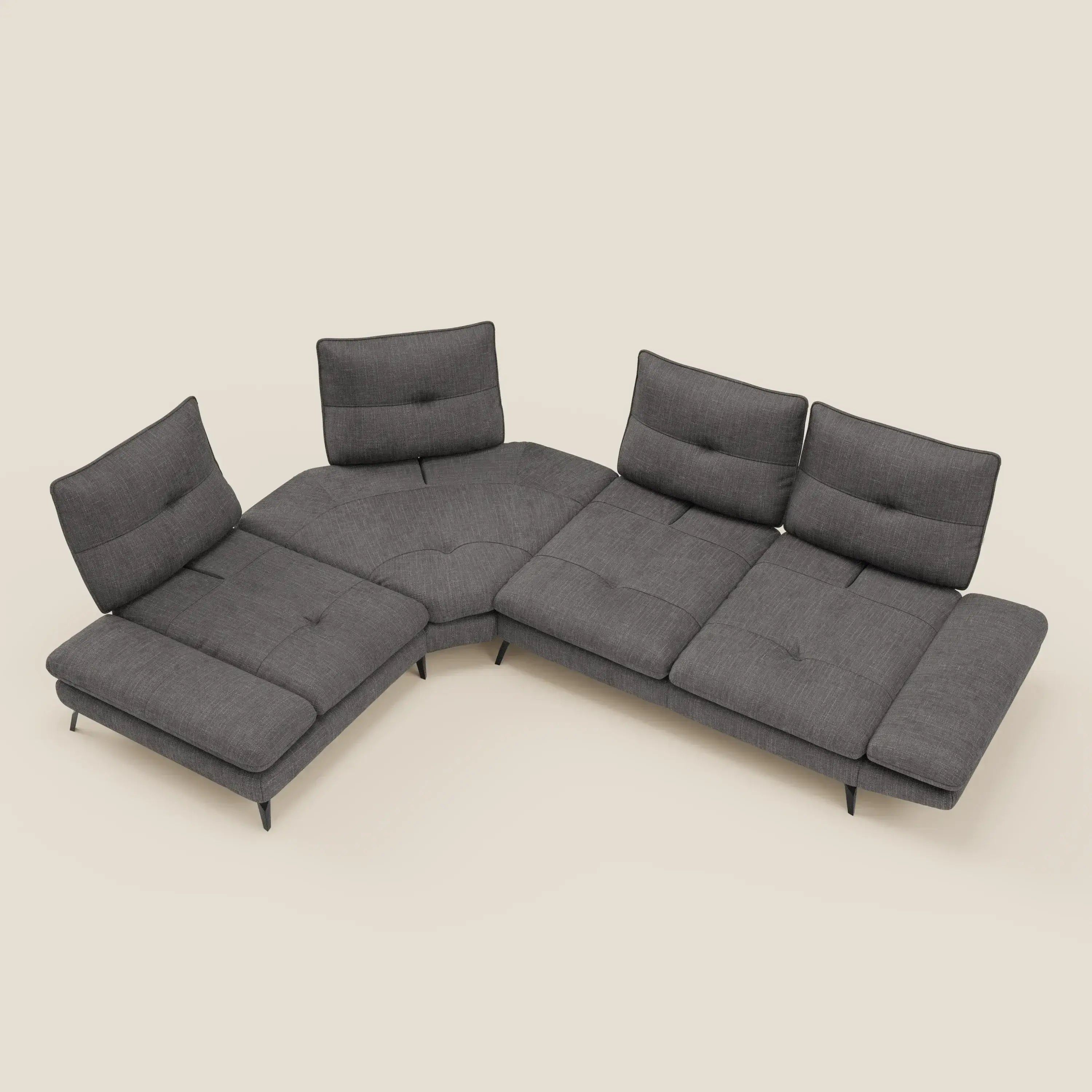 Ardex Divano Angolare - schienali traslanti e bracciolo regolabile in elegante tessuto impermeabile T06 - divitt.sbs