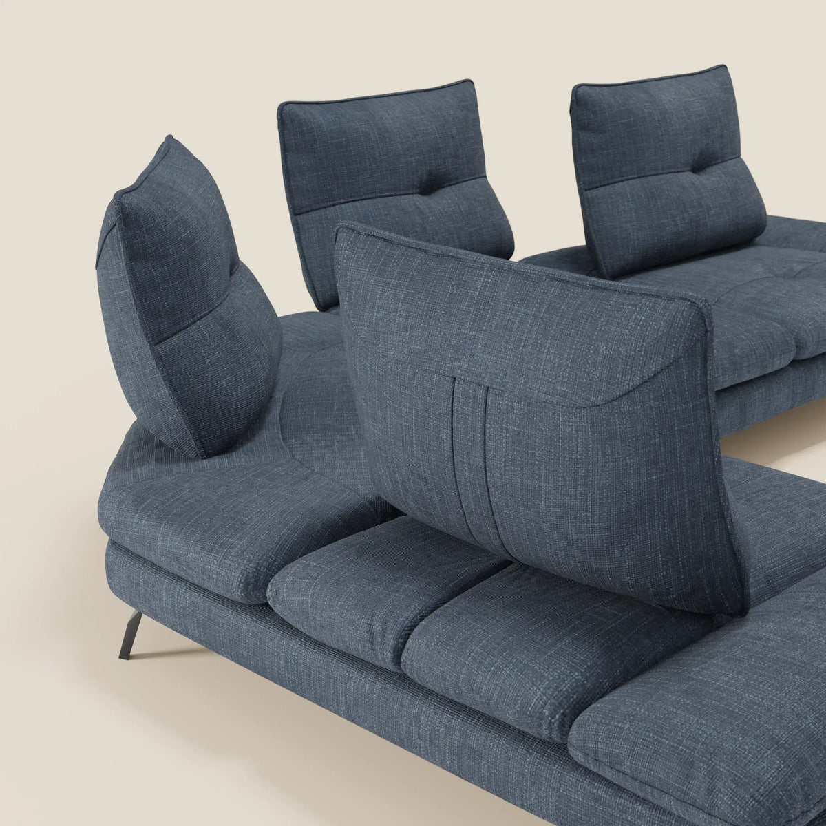 Ardex Divano Angolare - schienali traslanti e bracciolo regolabile in elegante tessuto impermeabile T06 - divitt.sbs