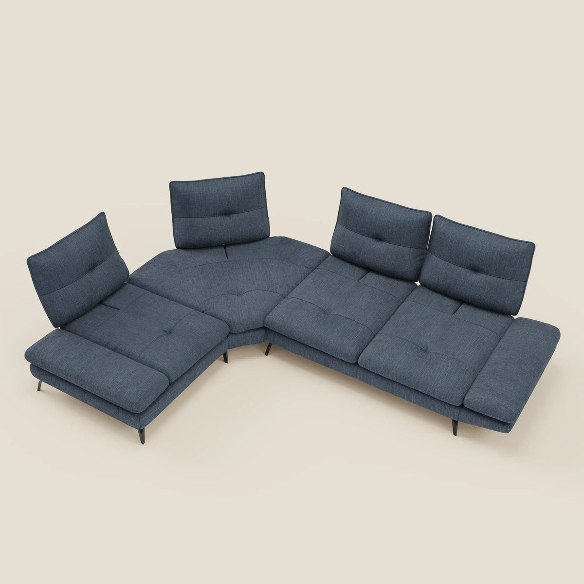 Ardex Divano Angolare - schienali traslanti e bracciolo regolabile in elegante tessuto impermeabile T06 - divitt.sbs
