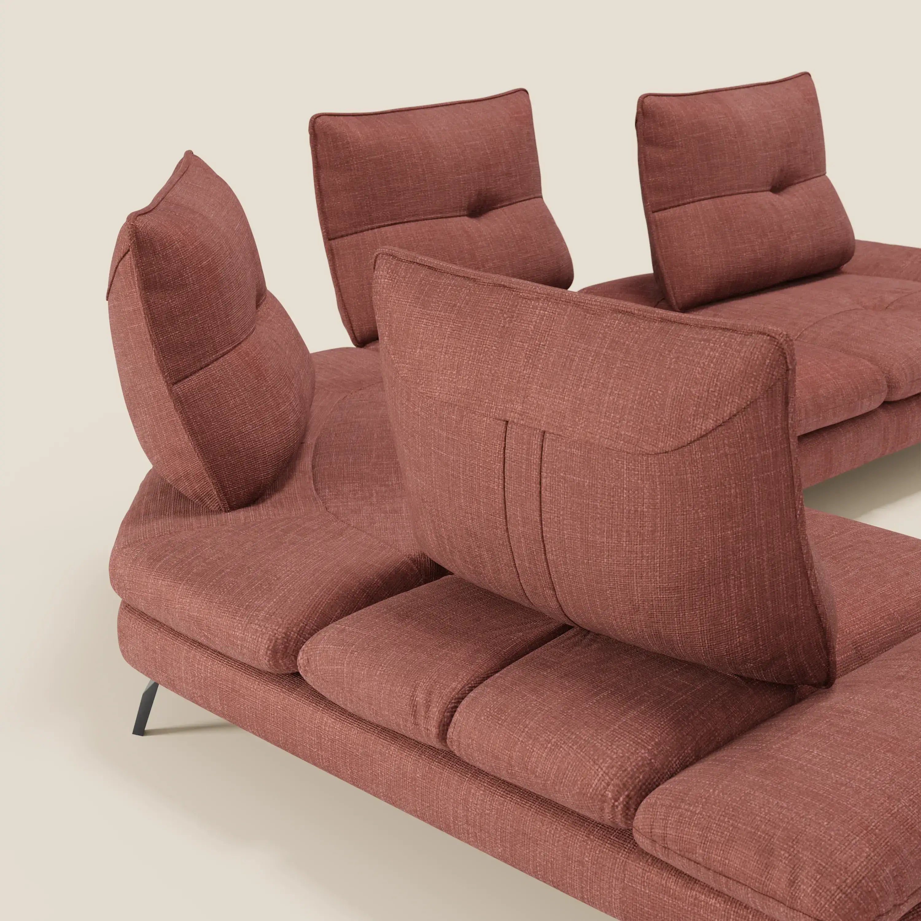 Ardex Divano Angolare - schienali traslanti e bracciolo regolabile in elegante tessuto impermeabile T06 - divitt.sbs