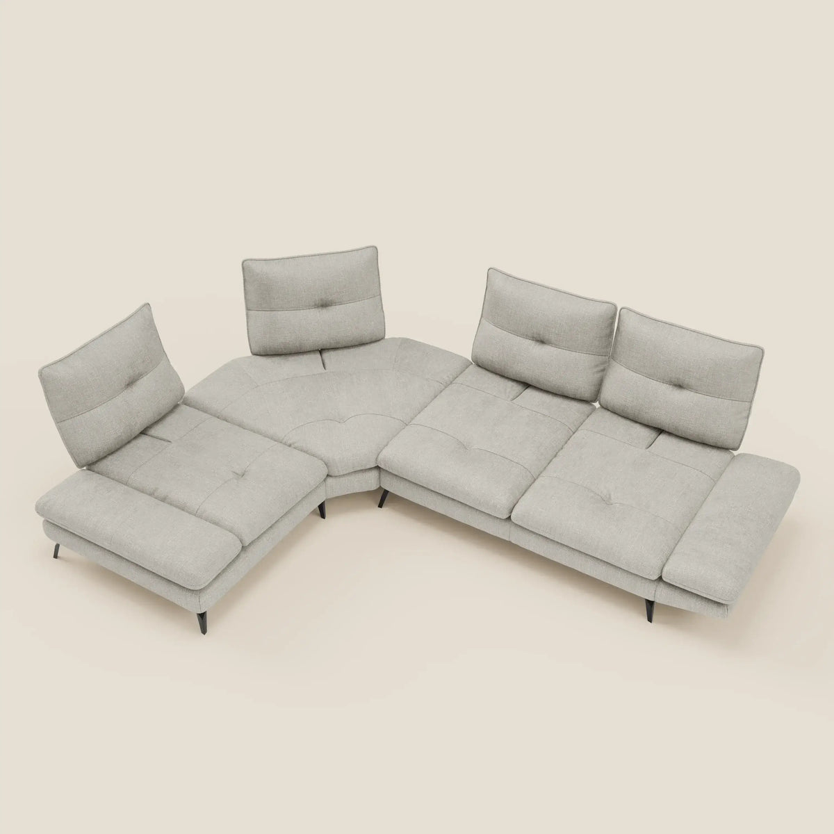 Ardex Divano Angolare - schienali traslanti e bracciolo regolabile in elegante tessuto impermeabile T06 - divitt.sbs