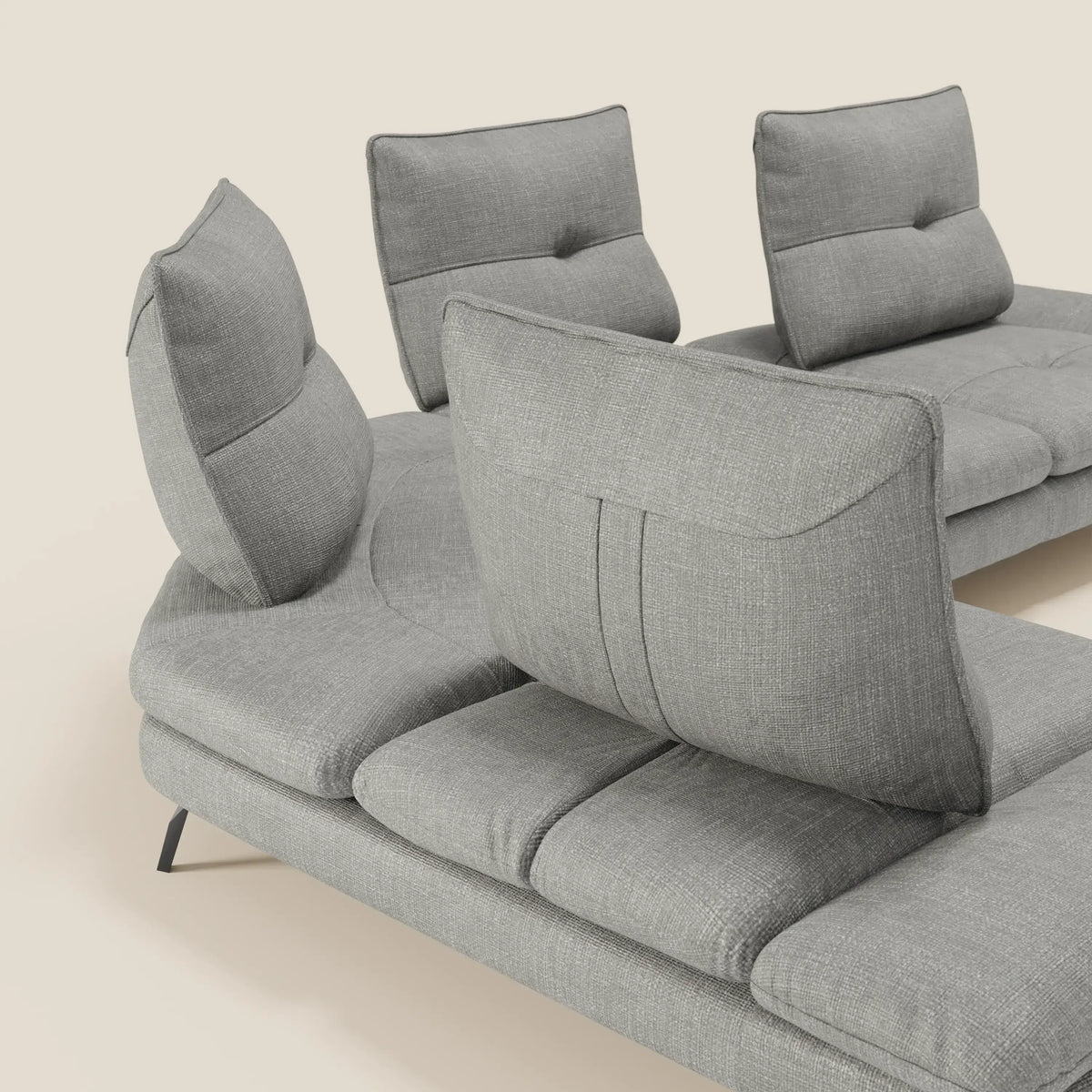 Ardex Divano Angolare - schienali traslanti e bracciolo regolabile in elegante tessuto impermeabile T06 - divitt.sbs