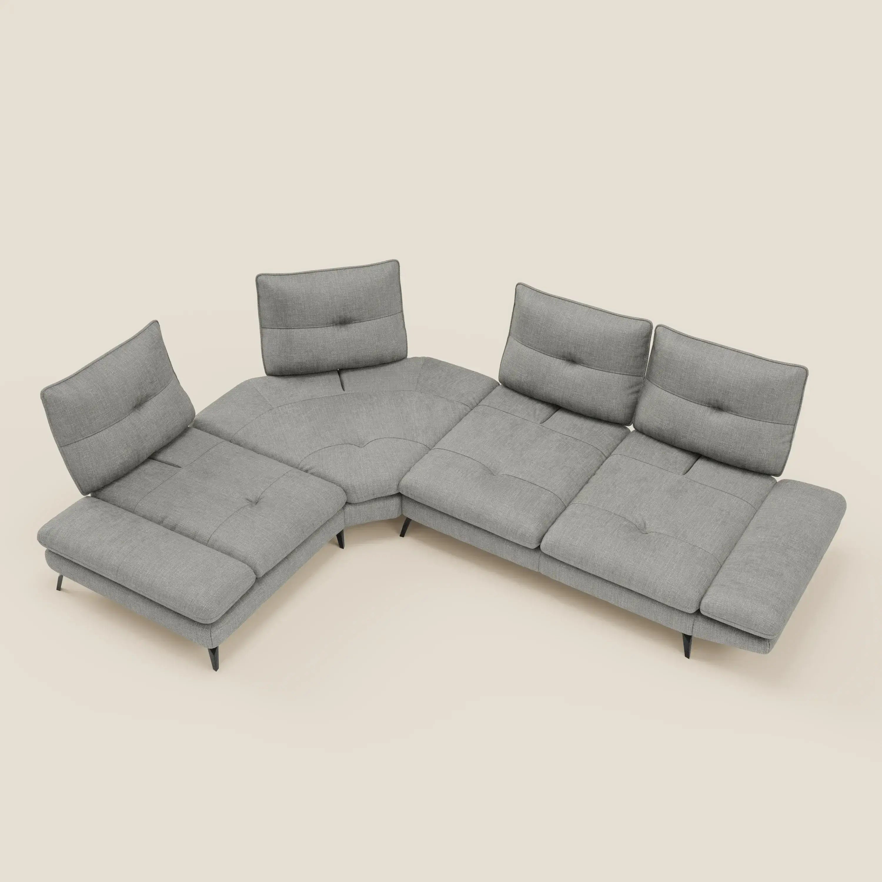 Ardex Divano Angolare - schienali traslanti e bracciolo regolabile in elegante tessuto impermeabile T06 - divitt.sbs