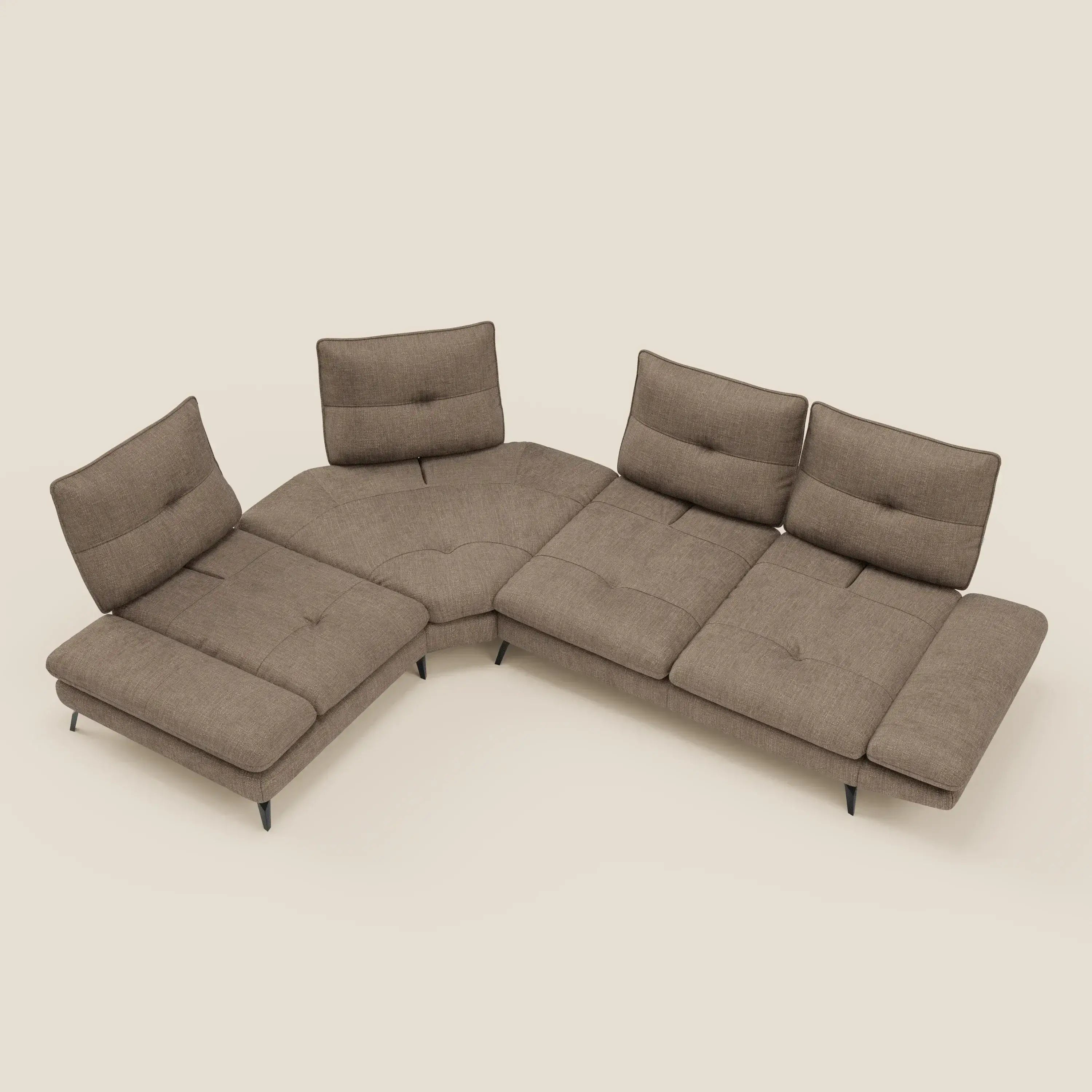 Ardex Divano Angolare - schienali traslanti e bracciolo regolabile in elegante tessuto impermeabile T06 - divitt.sbs