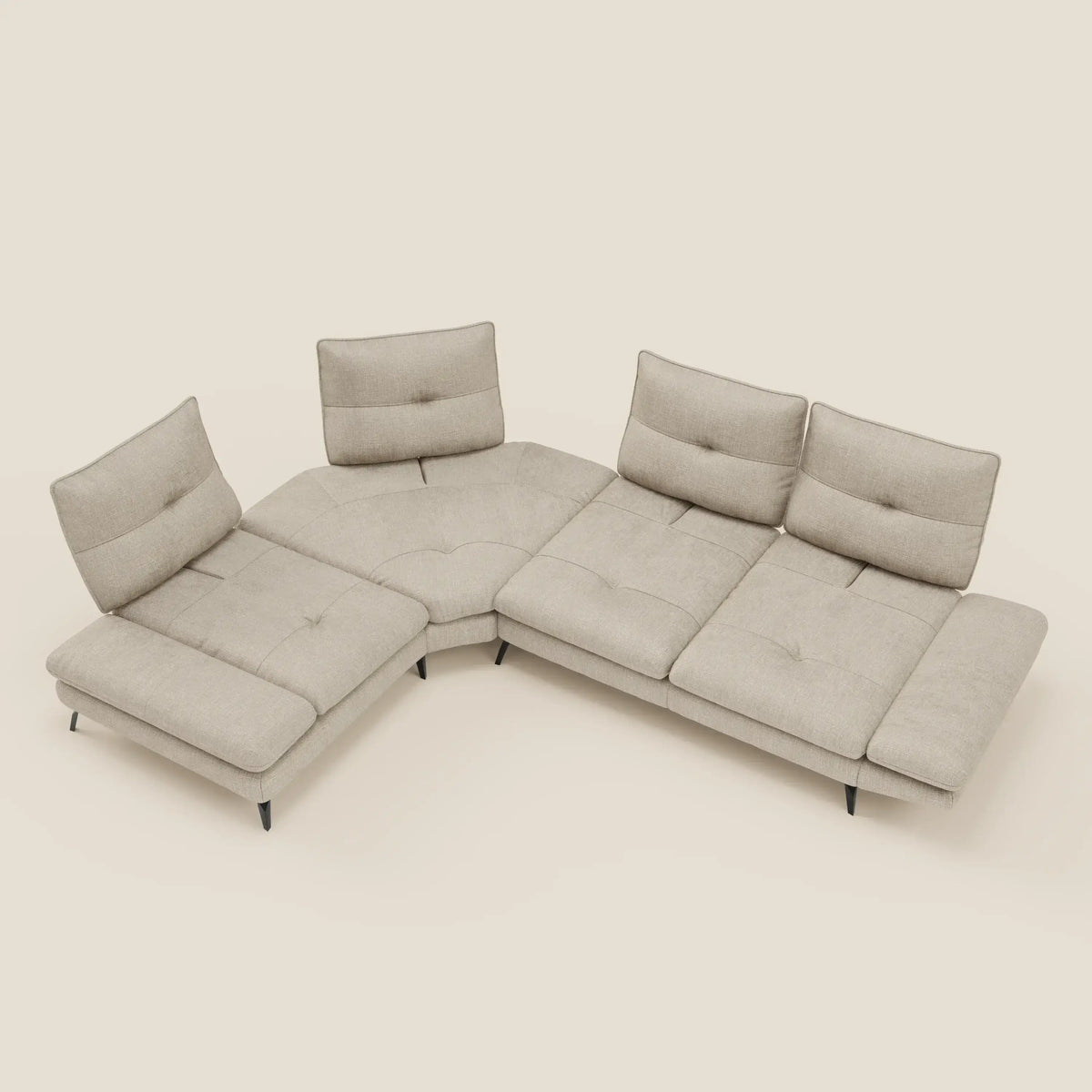 Ardex Divano Angolare - schienali traslanti e bracciolo regolabile in elegante tessuto impermeabile T06 - divitt.sbs