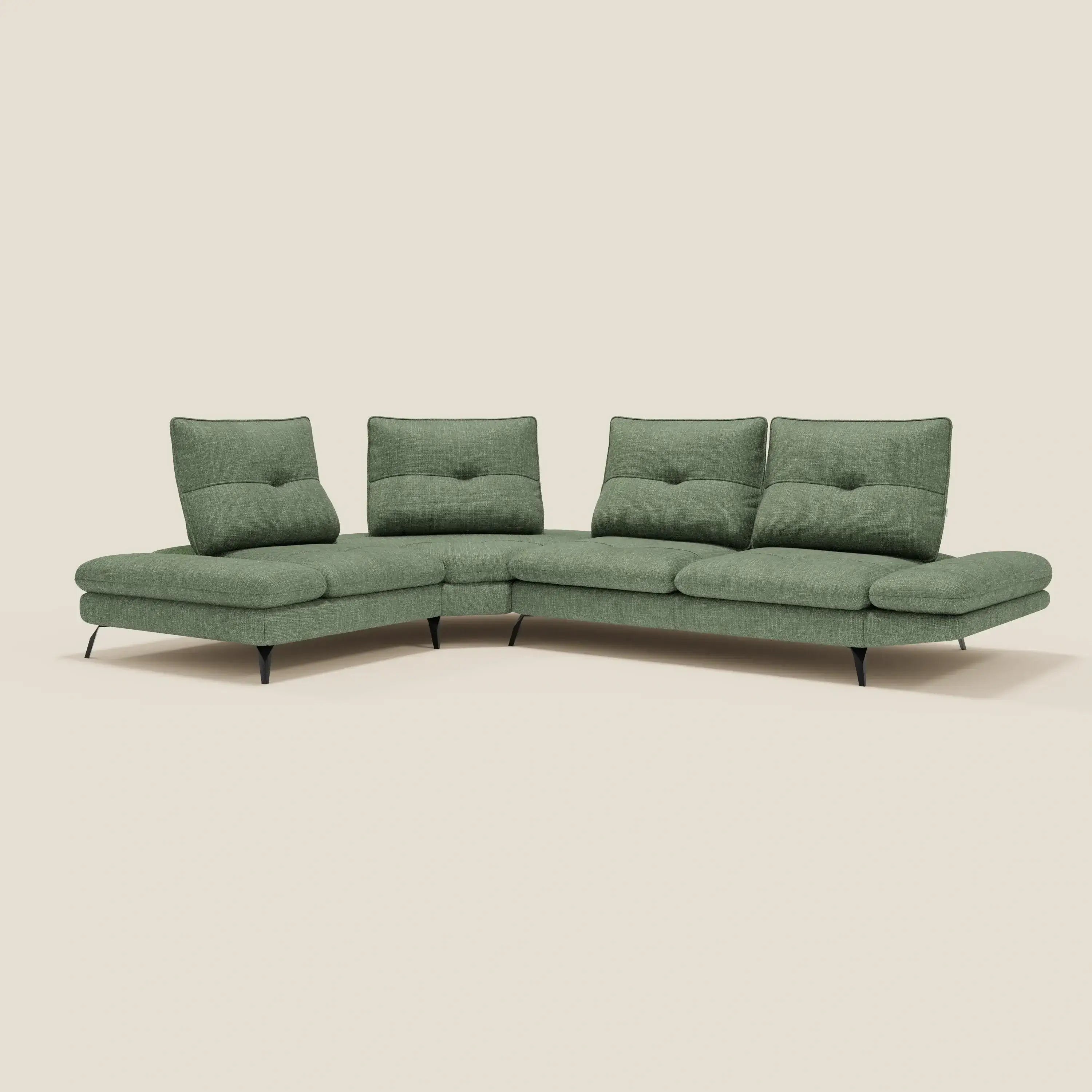 Ardex Divano Angolare - schienali traslanti e bracciolo regolabile in elegante tessuto impermeabile T06 verde - divitt.sbs
