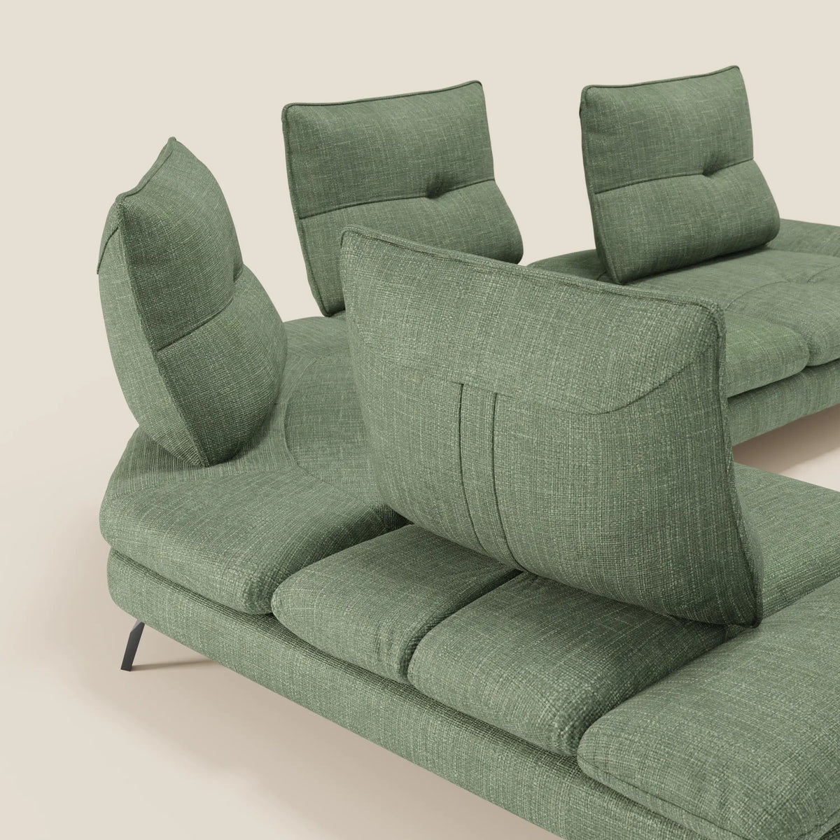 Ardex Divano Angolare - schienali traslanti e bracciolo regolabile in elegante tessuto impermeabile T06 - divitt.sbs