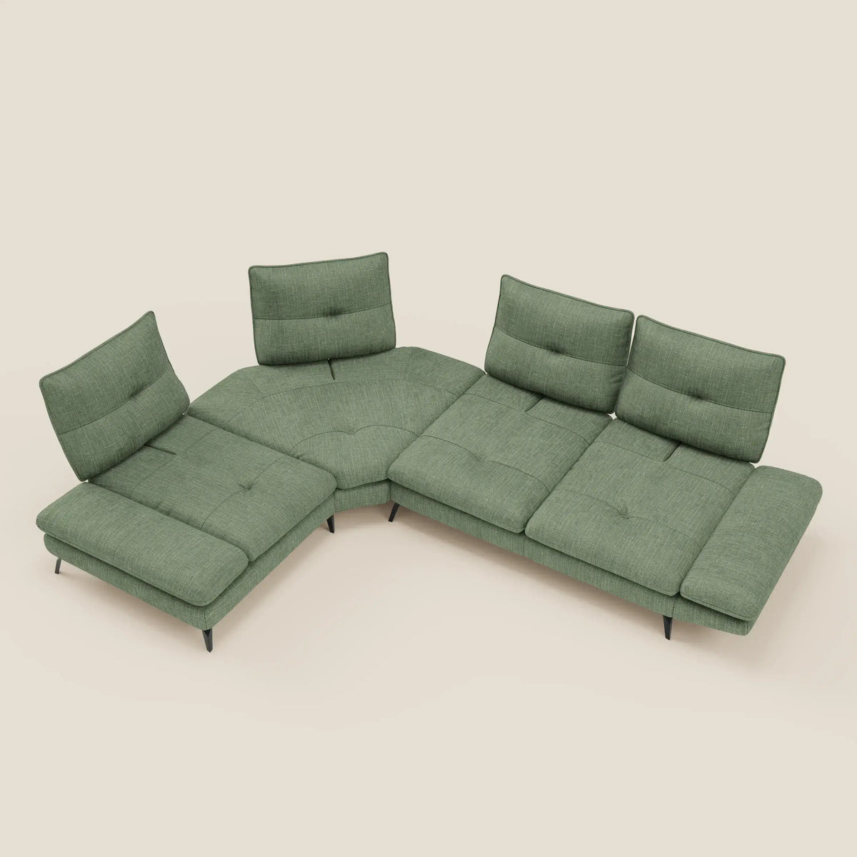 Ardex Divano Angolare - schienali traslanti e bracciolo regolabile in elegante tessuto impermeabile T06 verde - divitt.sbs