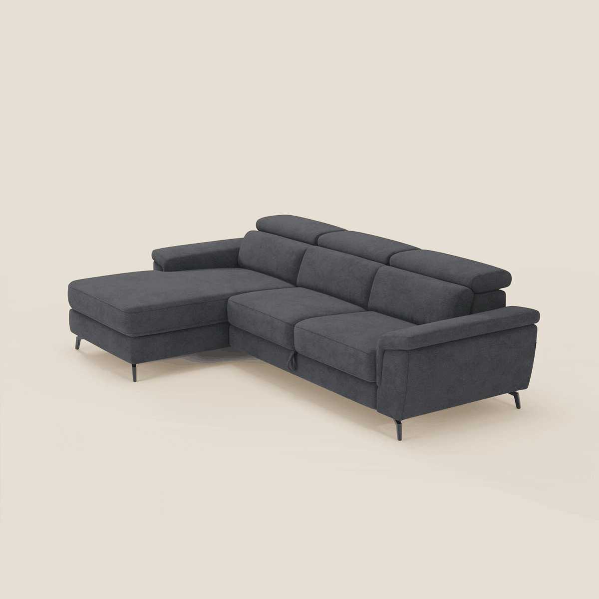 Estro Divano estraibile con chaise-longue e poggiatesta reclinabili in tessuto impermeabile T14 antracite - divitt.sbs