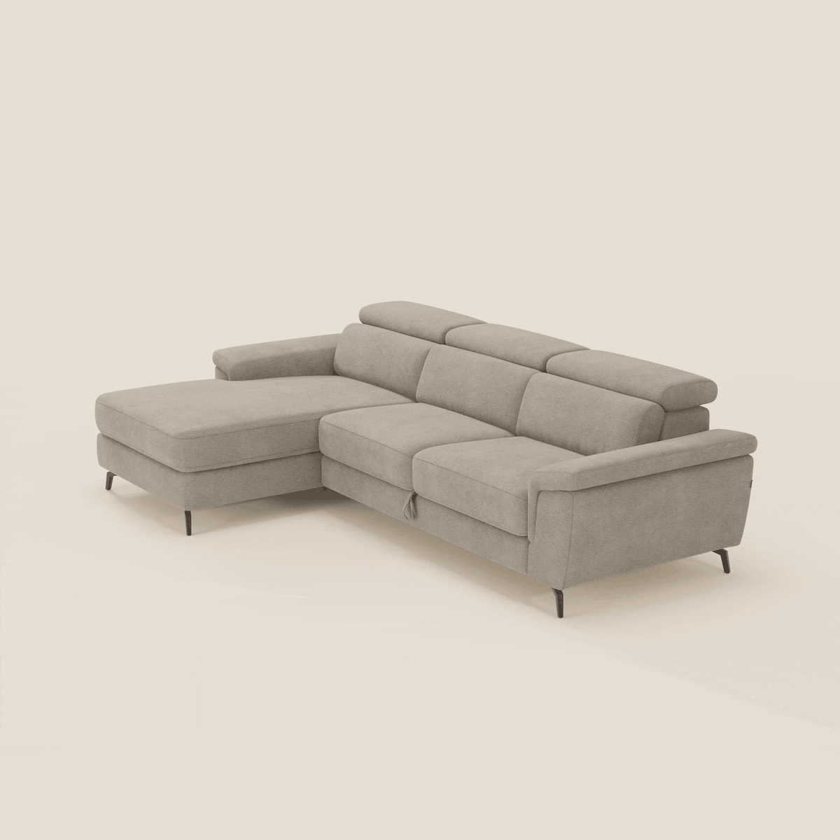Estro Divano estraibile con chaise-longue e poggiatesta reclinabili in tessuto impermeabile T14 beige - divitt.sbs