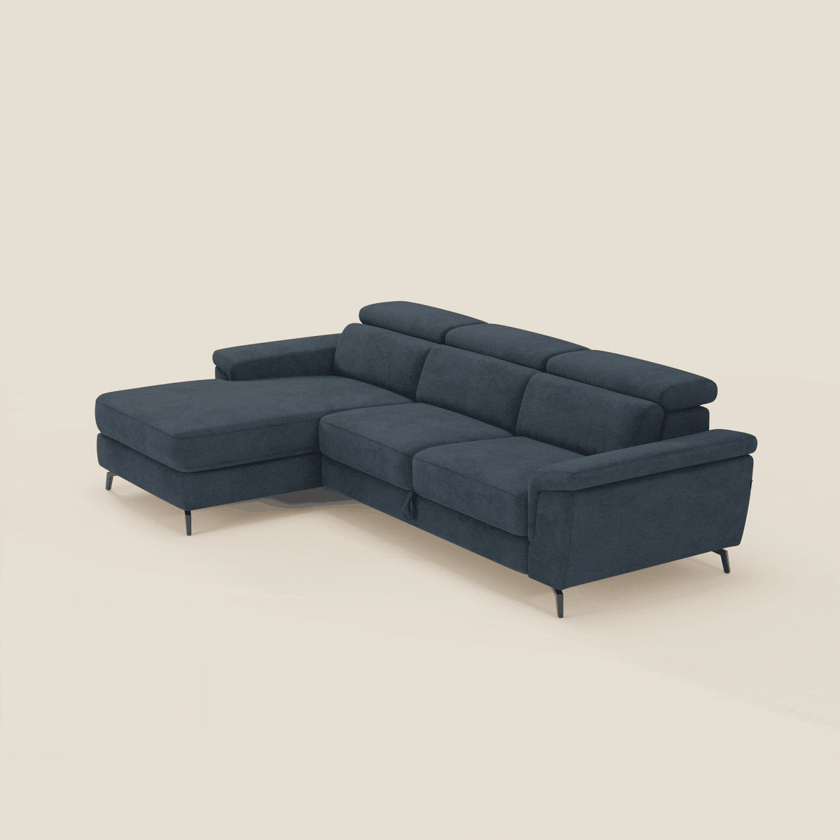 Estro Divano estraibile con chaise-longue e poggiatesta reclinabili in tessuto impermeabile T14 blu - divitt.sbs